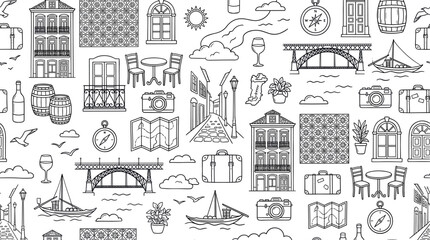 Fototapeta premium Porto city travel and cultural exploration concept focused on scenic urban landscapes, historic architecture, and relaxed European travel lifestyle along the riverside. Objects of