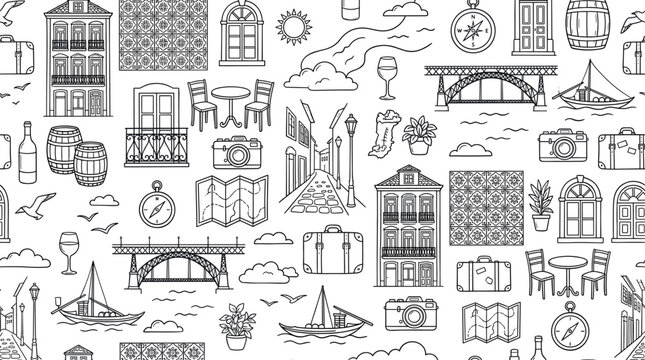 Porto city travel and cultural exploration concept focused on scenic urban landscapes, historic architecture, and relaxed European travel lifestyle along the riverside. Objects of