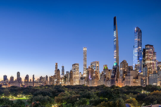 Modern skyscraper buildings along Billionaires Row and Central Par,k, New York City , USA
