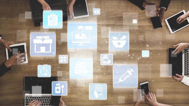 Online pharmacy icons showing medicine, healthcare, prescription and medical services with digital pharmacy, online drugstore, telemedicine and modern pharmaceutical solutions. Funnel