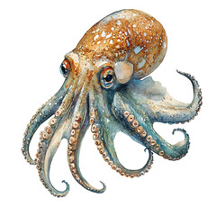 Fototapeta premium watercolor of Squid draw illustration, isolated on a white background.