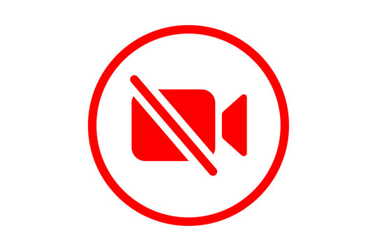 Red video camera muted outline icon indicating disabled video state isolated on transparent background camera video mute off recording media device