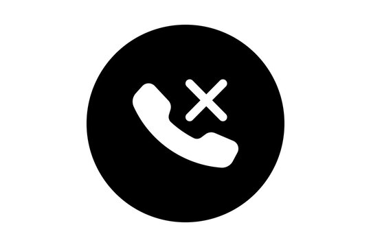 Black circle phone decline icon with cross mark indicating call rejection or end action isolated on transparent background phone decline reject hangup communication off