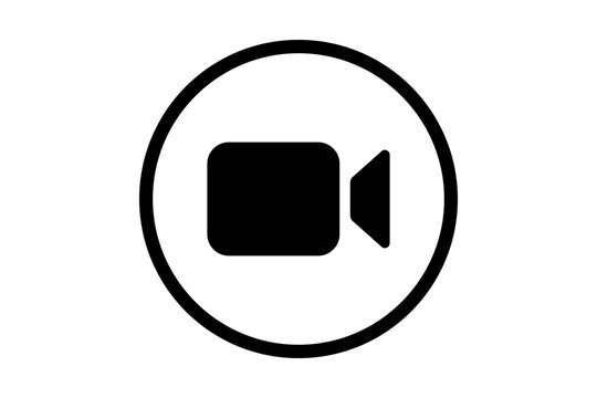 Black outline video camera icon representing active recording or streaming isolated on transparent background camera video record media device stream