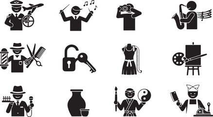 Obraz premium Black and white icons of various artists and artistic professions