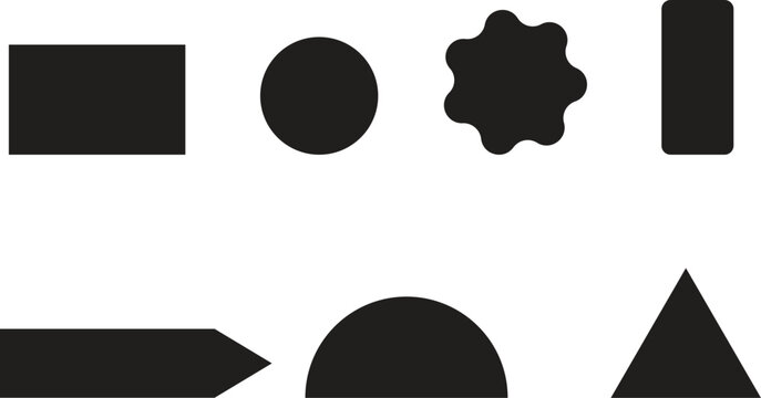 Collection of diverse geometric and abstract black shapes on a plain background