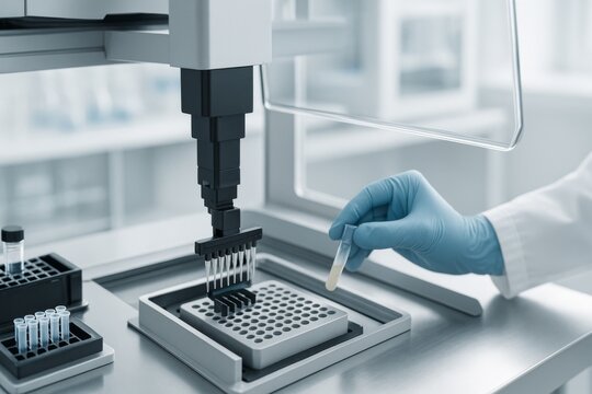 Laboratory scene with microbiologist examining food samples, concept of science