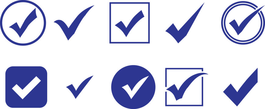 A collection of blue checkmark icons on a white background