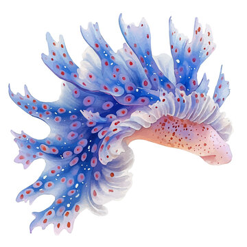 watercolor of Nudibranch draw illustration, isolated on a white background.