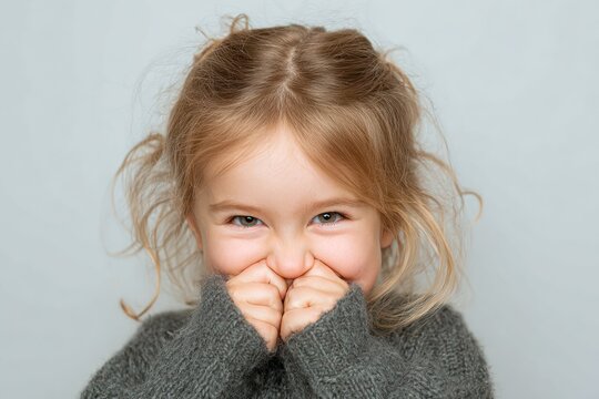 Funny child face with scrunched nose smile