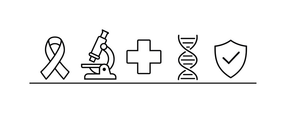 Cancer oncology awareness and medical research supporting diagnosis, treatment planning, and patient care in modern healthcare systems, cancer ribbon, microscope, medical cross