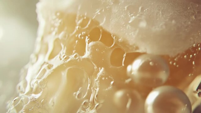 Boiling beverage with froth and bubbles, possibly in a hot drink or a fizzy beer head
