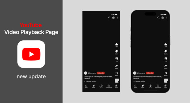 Youtube Video Playback Page mockup social media template. Youtube video template. Youtube shorts mockup phone ui screen display. Youtube video frame in smartphone screen template vector. 