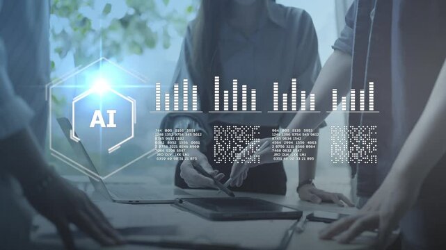 Artificial intelligence AI finance stock market data analysis machine learning. Business big data analytics, digital transformation technology, smart computer system, and futuristic network innovation