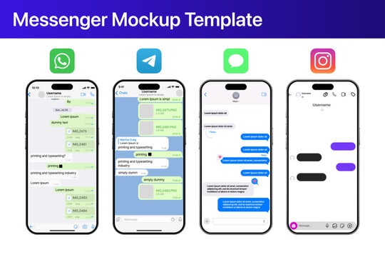 Instagram,Telegram, iMessage, and WhatsApp Meta UI Template 2026 Update. Modern social media messaging app interfaces for design previews and mobile mockups.