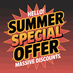 Fototapeta premium Summer special offer hello massive discounts colorful text graphic