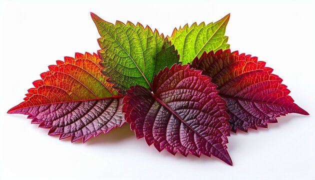 Shiso perilla leaves are red and green, serrated leaves are layered