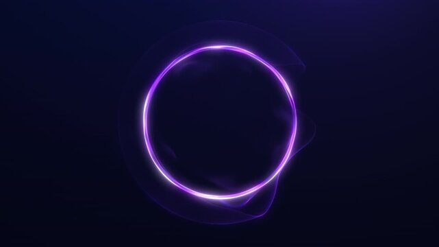 Purple neon energy ring sphere on dark background with glowing abstract motion. Seamless 4K 60fps loop with futuristic light, depth and clean digital atmosphere.