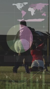 Vertical video: Player #2 stepping past scuffle, seeking space as sports HUD overlaying % pies bars