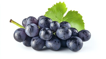 Dark blue Fresh Grapes Isolated on White Background with Full Depth of Field, High Quality Juicy Fruit Food