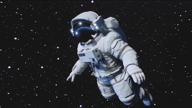 Astronaut floating in space with a helmet and spacesuit against a starry background featuring outer space, zero gravity, exploration