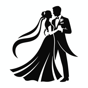 Elegant Wedding Silhouette of Bride and Groom Dancing