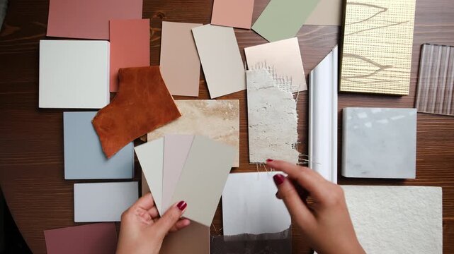 Interior design workflow with sample board, fabric textures and material palette