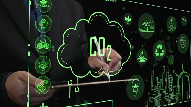 A professional showcases innovative strategies for reducing carbon dioxide emissions through green energy solutions, emphasizing sustainability and eco-friendly practices. Cipher