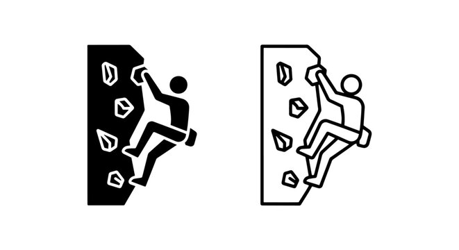 Climbing wall silhouette icon, person rock climbing on white background