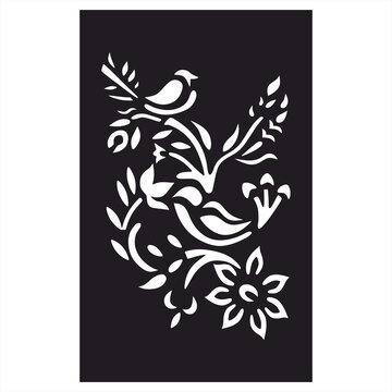 Artistic Bird and Flower Silhouette CNC Panel &ndash; Nature Inspired Laser Cut Screen