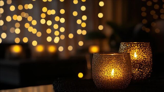 This video captures a candlelit evening, featuring elegant glass candles on a dining table that adds to the cozy ambiance. The warm glow of the candles complements the inviting setting and suggests a