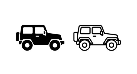 Rugged off-road suv icon: all terrain vehicle symbol in black outline and solid style © MdDelowar