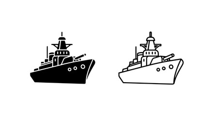 Modern military warship icon with cannon for naval operations and defense graphics © MdDelowar