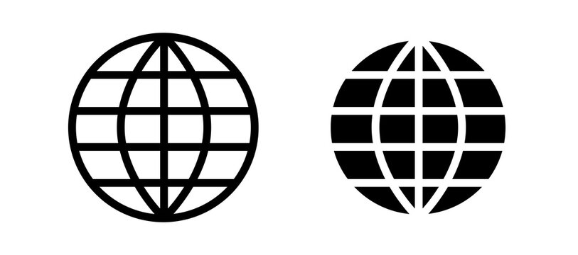 Globe icon in black color for website or app.