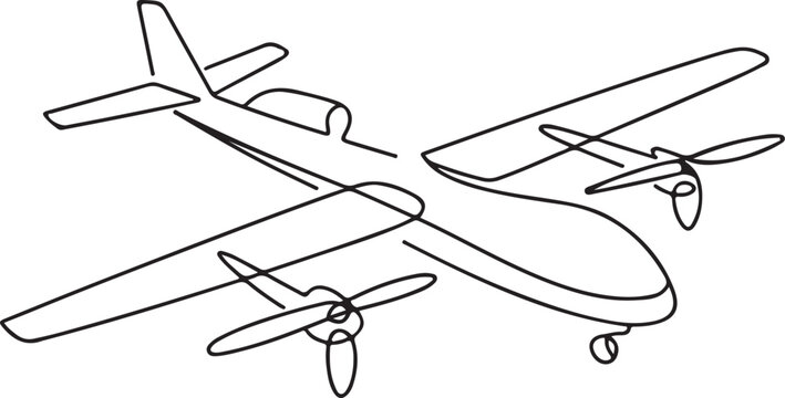 Classic propeller aircraft line art illustration depicting a vintage four-engine plane for aviation and transportation themes