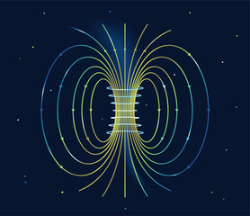 Electromagnetic Field or Magnetic Force on Dark Space Background.  Energy Flow Physics Concept © Iuliia Shkliar