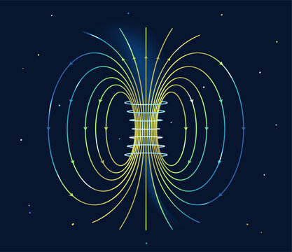 Electromagnetic Field or Magnetic Force on Dark Space Background.  Energy Flow Physics Concept