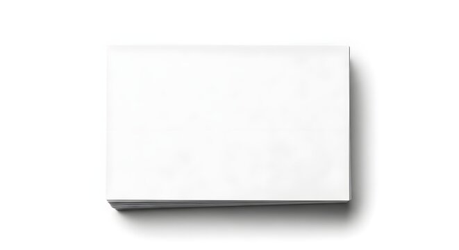 Stack of blank white notecards or index cards on a plain white background with subtle shadow ideal for mockups and design templates