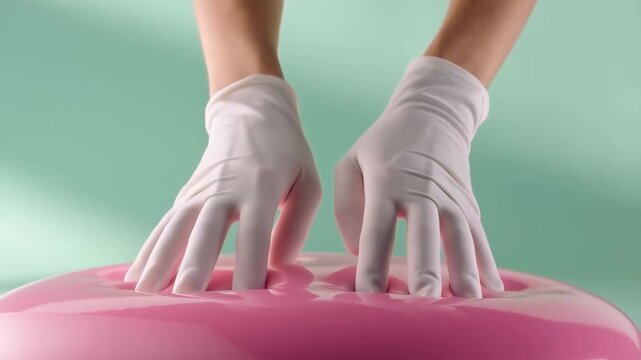 Stretching pink elastic substance