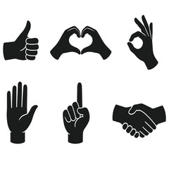 Obraz premium Black hand gestures silhouettes collection set isolated on transparent background web