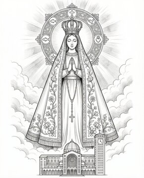 Ilustra&ccedil;&atilde;o da Virgem Maria em estilo sacro com bas&iacute;lica