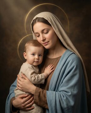 Retrato da Virgem Maria abra&ccedil;ando o Menino Jesus