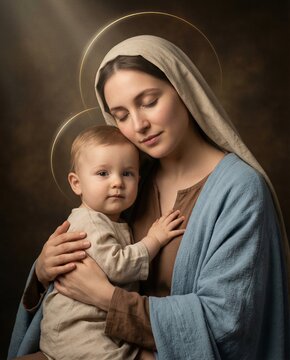 Retrato da Virgem Maria abra&ccedil;ando o Menino Jesus