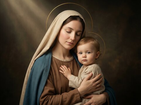 Retrato da Virgem Maria abra&ccedil;ando o Menino Jesus