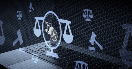 Inteligencia artificial en derecho agrario y agricultura justicia digital para el sector primario y campo con balanza y maquina © sh99