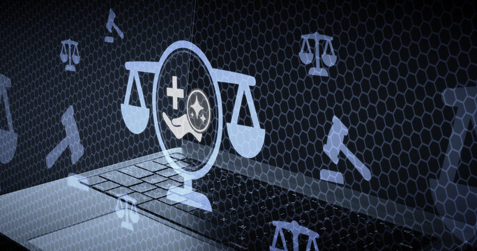 Inteligencia artificial aplicada al derecho sanitario y salud justicia digital medica y regulacion de medicina moderna con balanza