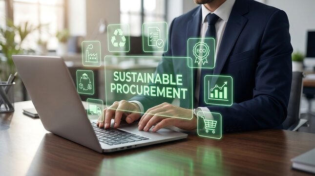 Professional Businessman Utilizing Advanced Digital Technology to Meticulously Manage and Implement a Sustainable Procurement Strategy