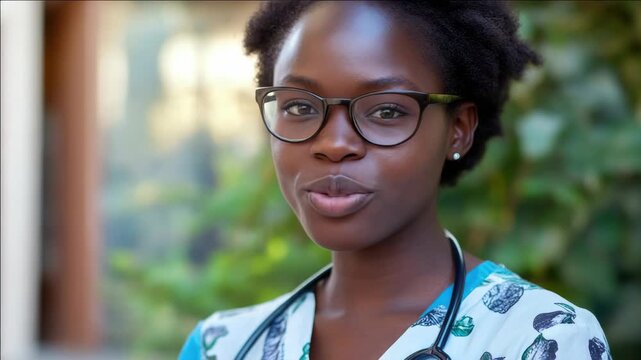 African American woman wearing glasses and smiling for a portrait, likely in a health care setting.