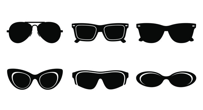 Collection of various black sunglasses silhouettes arranged in a grid pattern