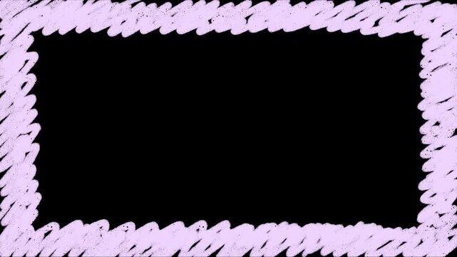 Hand drawn pink crayon frame loop animation with alpha channel on transparent background, 4K doodle border overlay.